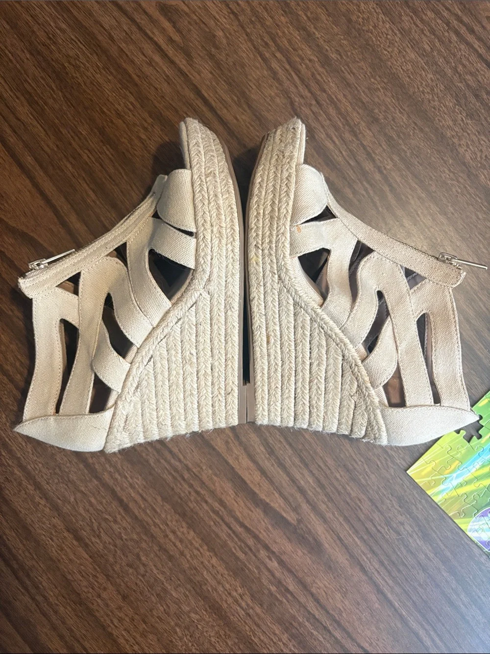 Beige Canvas Size 8 Espadrille Wedge Sandals Merona